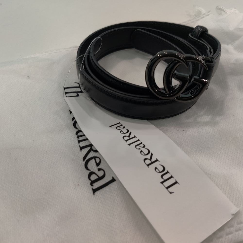 Slim Gucci marmont belt ebony strap and buckle new 90cm